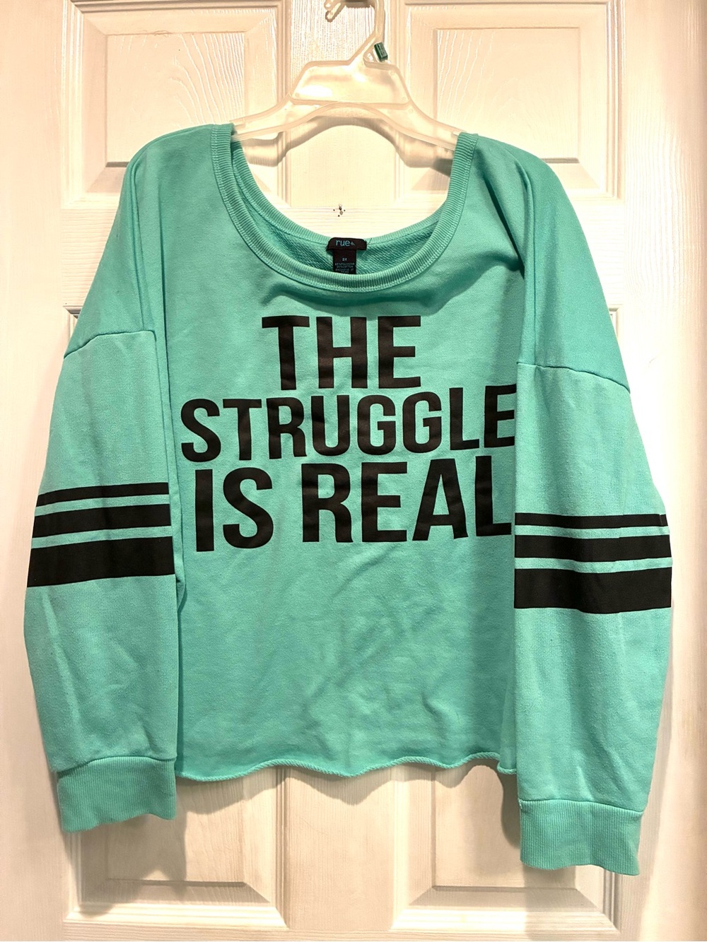 Rue21 Teal Oversized Cropped Graphic Sweatshirt with Slogan